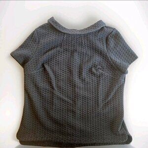 Boden Knit Top Womens US 16 UK  20 Black Quilted Short Sleeve Draped Collar